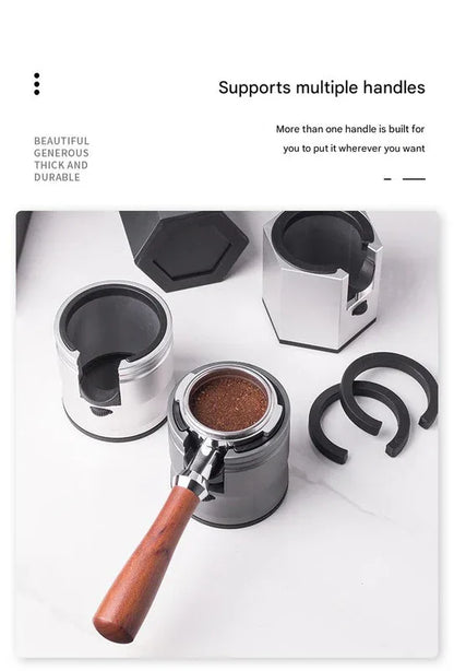 Silver Round Professional Aluminum Espresso Tamping Station - Adjustable Portafilter Holder Stand - Mekamart Australia