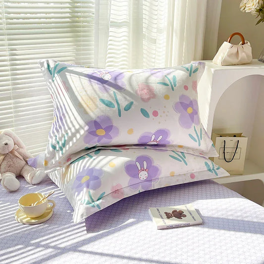 Purple Flower 100% Cotton Pillowcase Set (Pack of 2) - Breathable Standard Size 48x74cm Pure Cotton Pillow Covers - Mekamart Australia