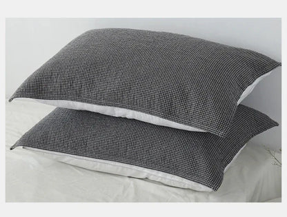 Dark Blue Breathable 4-Layer Cotton Gauze Pillow Towel Pair - Japanese Style Grid (52x75cm) - Mekamart Australia