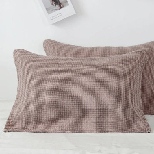 Brown Breathable 4-Layer Cotton Gauze Pillow Towel Pair - Japanese Style Grid (52x75cm) - Mekamart Australia