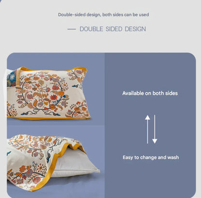 Single Blue Flower Butterfly Pillow Towel Premium Cotton Gauze Pillow Towel Pair - Simple Nordic Style (52x75cm) - Mekamart Australia
