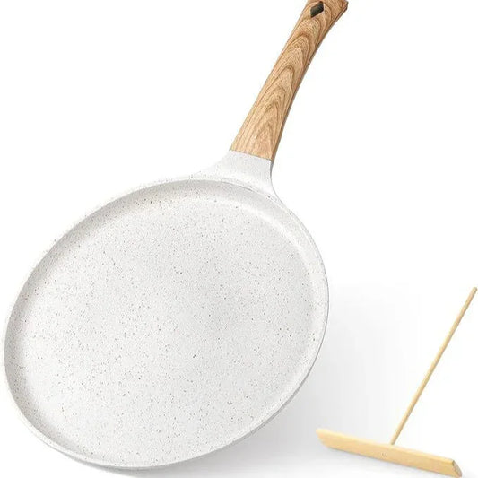 White 20cm Non-Stick Crepe Pan - Versatile Flat Skillet for Pancakes, Omelettes & Tortillas - Mekamart Australia