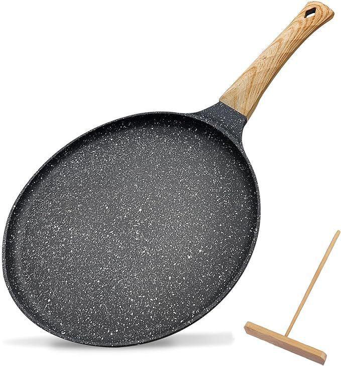 Grey 24cm Non-Stick Crepe Pan - Versatile Flat Skillet for Pancakes, Omelettes & Tortillas - Mekamart Australia