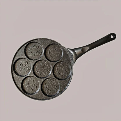 Black Smiley + Black Handle (gas model) Non-Stick Pancake Pan - 7-Hole Fun Shapes Breakfast Griddle (27cm) - Mekamart Australia