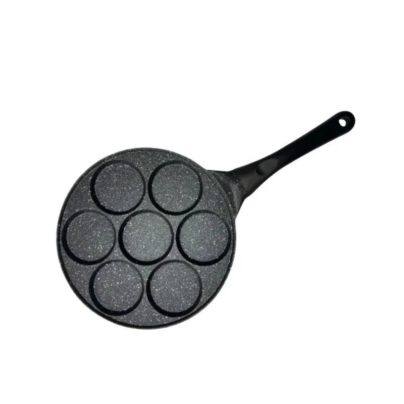 Black Flat 7-hole + Black Handle (Gas Model) Non-Stick Pancake Pan - 7-Hole Fun Shapes Breakfast Griddle (27cm) - Mekamart Australia