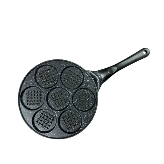 Black Waffle + Black Handle (Gas Model) Non-Stick Pancake Pan - 7-Hole Fun Shapes Breakfast Griddle (27cm) - Mekamart Australia