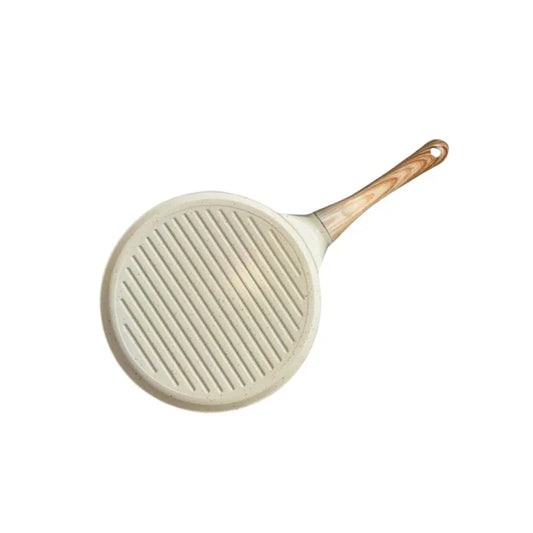 Beige Steak + Wood Grain Handle (Gas Model) Non-Stick Pancake Pan - 7-Hole Fun Shapes Breakfast Griddle (27cm) - Mekamart Australia