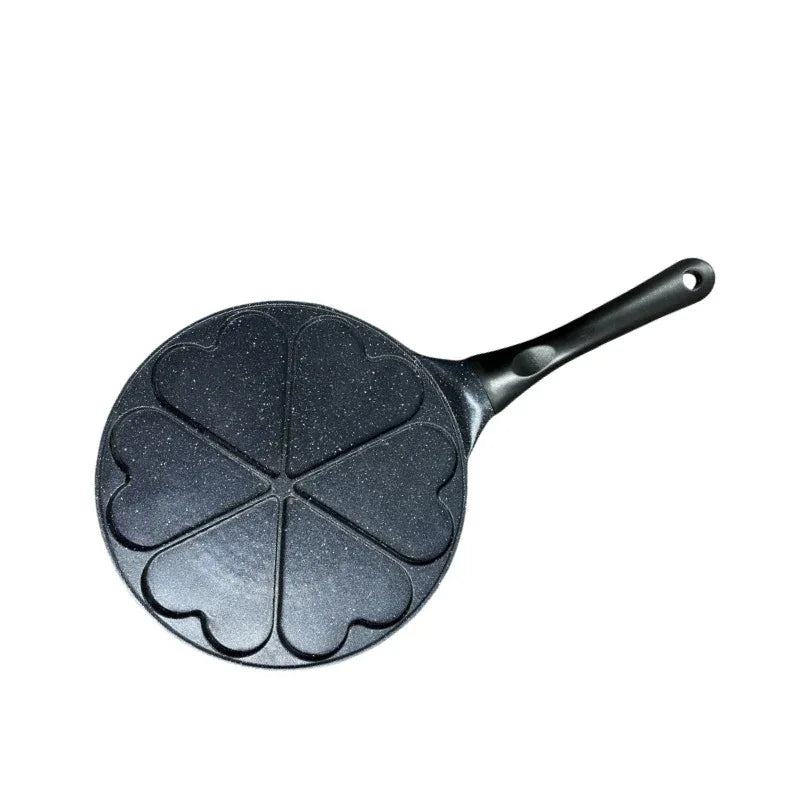 Black Heart + Black Handle (Gas model) Non-Stick Pancake Pan - 7-Hole Fun Shapes Breakfast Griddle (27cm) - Mekamart Australia