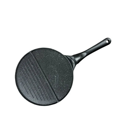 Black Double Compartment + Black Handle Non-Stick Pancake Pan - 7-Hole Fun Shapes Breakfast Griddle (27cm) - Mekamart Australia