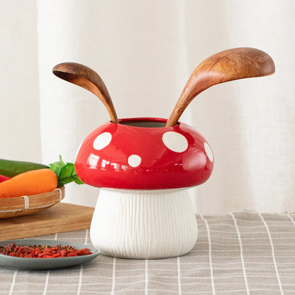 Middle Size Red Whimsical Ceramic Mushroom Vase - Decorative Floral & Hydroponic Planter - Mekamart Australia