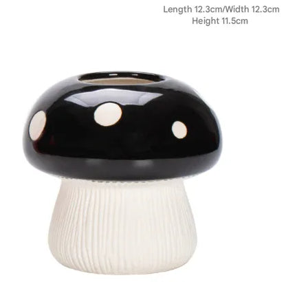 Middle Size Black Whimsical Ceramic Mushroom Vase - Decorative Floral & Hydroponic Planter - Mekamart Australia