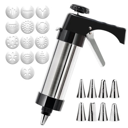 Black Deluxe Cookie Press & Icing Gun Set - 13 Discs & Multiple Nozzles for Baking & Decorating - Mekamart Australia