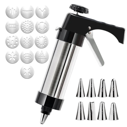 Black Deluxe Cookie Press & Icing Gun Set - 13 Discs & Multiple Nozzles for Baking & Decorating - Mekamart Australia