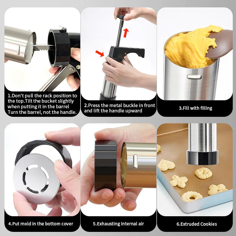 Black Deluxe Cookie Press & Icing Gun Set - 13 Discs & Multiple Nozzles for Baking & Decorating - Mekamart Australia