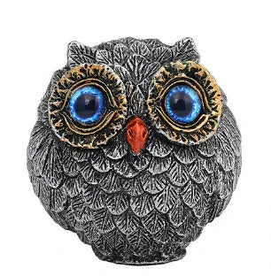 3Pcs Blue Small Decorative Resin Owl Figurine - Textured Statue with Blue Eyes - Mekamart Australia