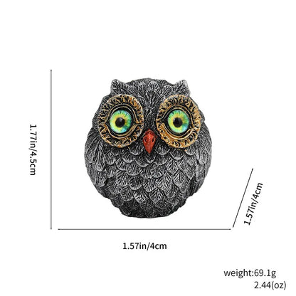 3Pcs Green Small Decorative Resin Owl Figurine - Textured Statue with Blue Eyes - Mekamart Australia