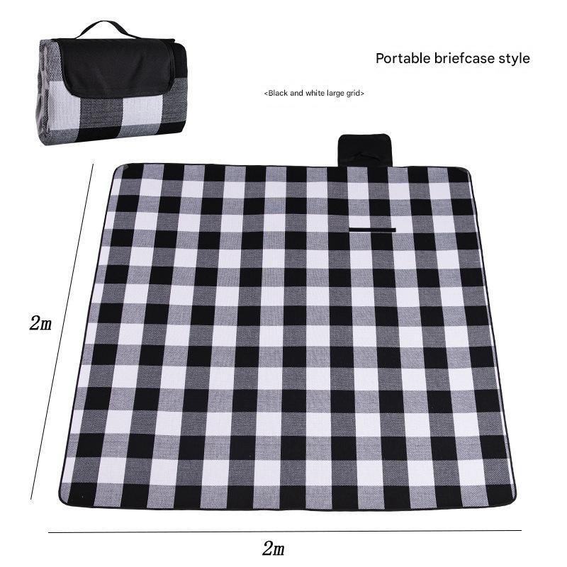 Waterproof Foldable Picnic Blanket with Handle - 2x2m Black and white large grid - Mekamart Australia