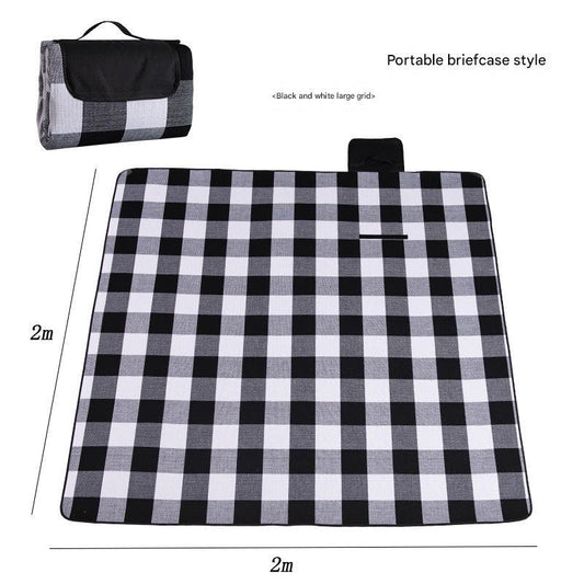 Waterproof Foldable Picnic Blanket with Handle - 2x2m Black and white large grid - Mekamart Australia