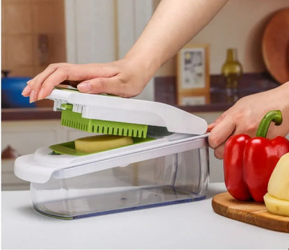 18-Piece Multi-Function Vegetable Chopper, Rotary Grater, Spiralizer and Slicer for Home Kitchen (Black and white) - Mekamart Australia