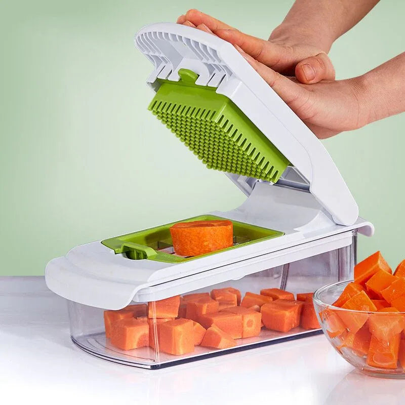 18-Piece Multi-Function Vegetable Chopper, Rotary Grater, Spiralizer and Slicer for Home Kitchen (Black and white) - Mekamart Australia