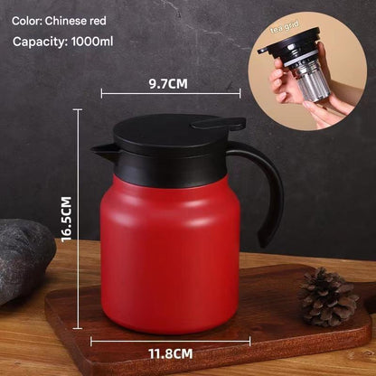 Red 316 Stainless Steel Stewing Tea Kettle with Wooden Handle - Insulated Tea and Coffee Kettle with Infuser for Home and Office - Mekamart Australia