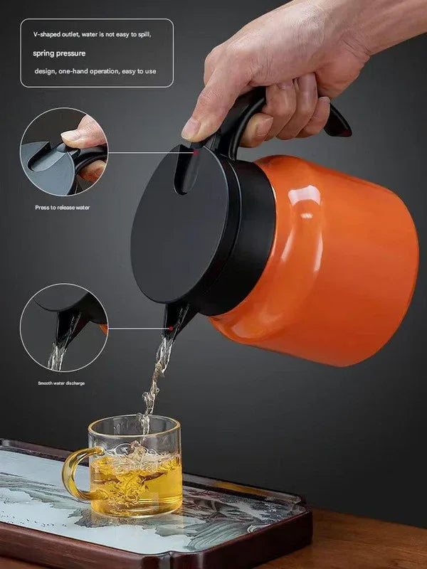 Orange 316 Stainless Steel Stewing Tea Kettle with Wooden Handle - Insulated Tea and Coffee Kettle with Infuser for Home and Office - Mekamart Australia