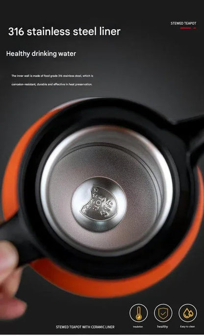 Orange 316 Stainless Steel Stewing Tea Kettle with Wooden Handle - Insulated Tea and Coffee Kettle with Infuser for Home and Office - Mekamart Australia