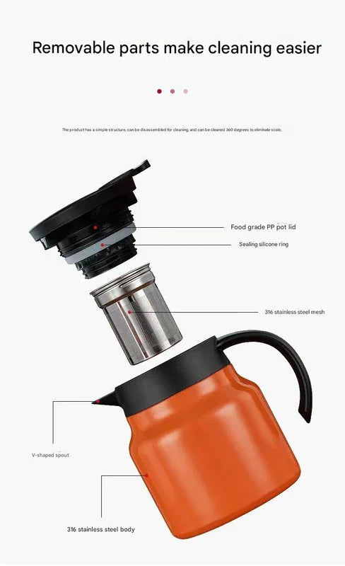 Orange 316 Stainless Steel Stewing Tea Kettle with Wooden Handle - Insulated Tea and Coffee Kettle with Infuser for Home and Office - Mekamart Australia