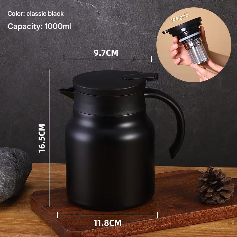 Black 316 Stainless Steel Stewing Tea Kettle with Wooden Handle - Insulated Tea and Coffee Kettle with Infuser for Home and Office - Mekamart Australia