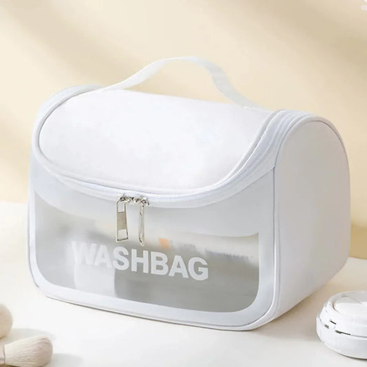 PVC Transparent Cosmetic Bag,Waterproof Portable Travel Organizer with Handle(white) - Mekamart Australia