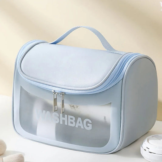 PVC Transparent Cosmetic Bag,Waterproof Portable Travel Organizer with Handle(Sky blue) - Mekamart Australia
