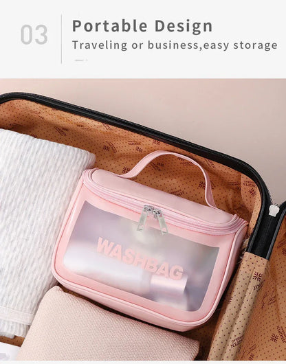 PVC Transparent Cosmetic Bag,Waterproof Portable Travel Organizer with Handle(Sky blue) - Mekamart Australia