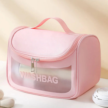 PVC Transparent Cosmetic Bag,Waterproof Portable Travel Organizer with Handle(Pink) - Mekamart Australia