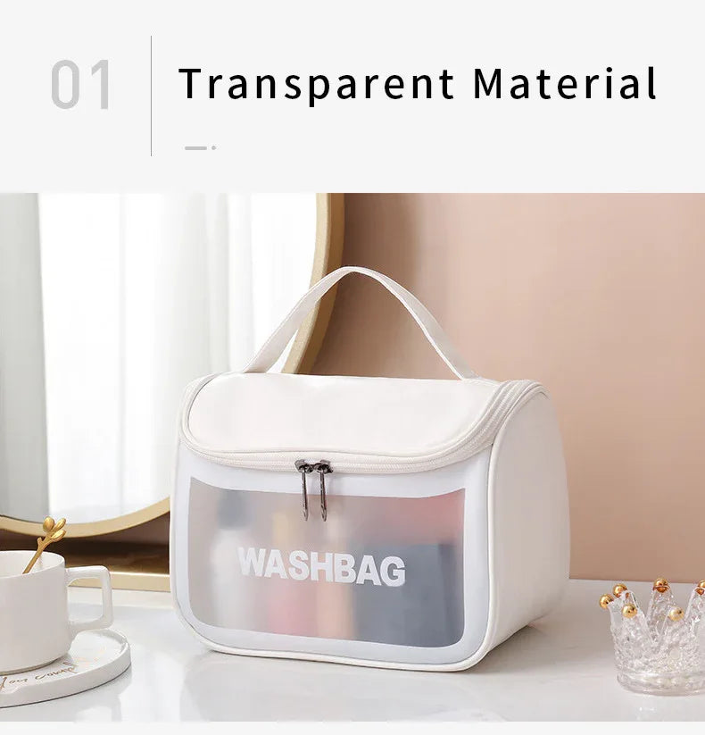 PVC Transparent Cosmetic Bag,Waterproof Portable Travel Organizer with Handle(Pink) - Mekamart Australia