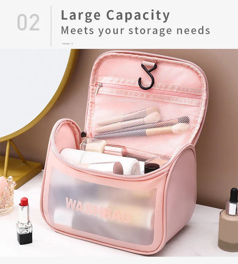 PVC Transparent Cosmetic Bag,Waterproof Portable Travel Organizer with Handle(Pink) - Mekamart Australia