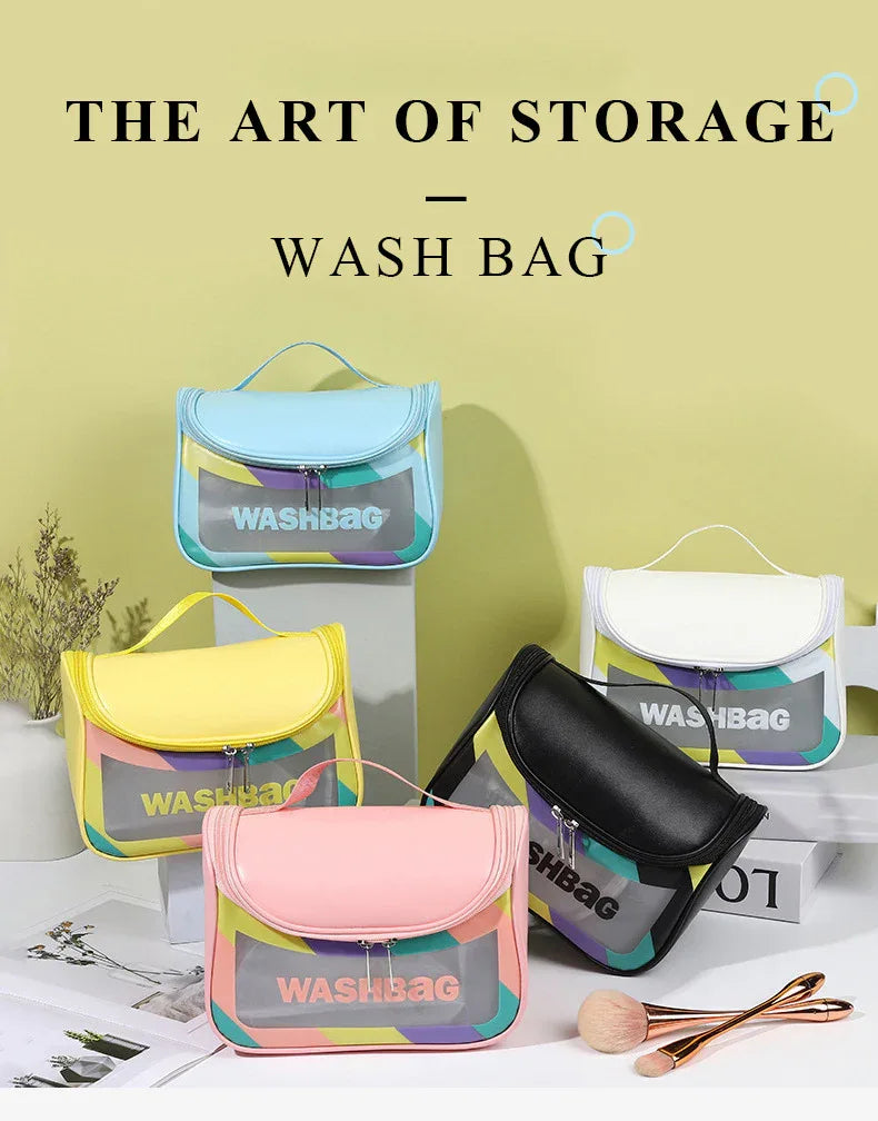 PVC Transparent Cosmetic Bag,Waterproof Portable Travel Organizer with Handle(Green) - Mekamart Australia