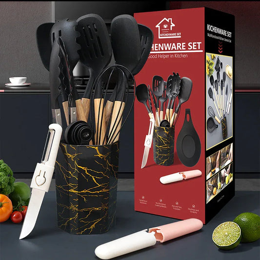 White 12-Piece Silicone Cooking Utensil Set - Non-Stick Food-Grade Kitchen Tools with Holder - Mekamart Australia