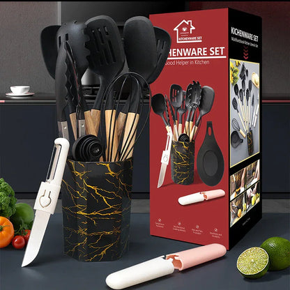 Morandi Green 12-Piece Silicone Cooking Utensil Set - Non-Stick Food-Grade Kitchen Tools with Holder - Mekamart Australia