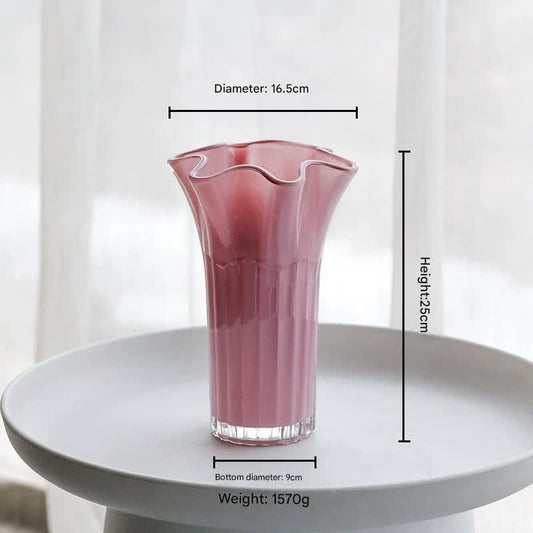 Nordic-Style Glass Vase - Elegant Fluted Flower Vase for Home Decor(Pink) - Mekamart Australia