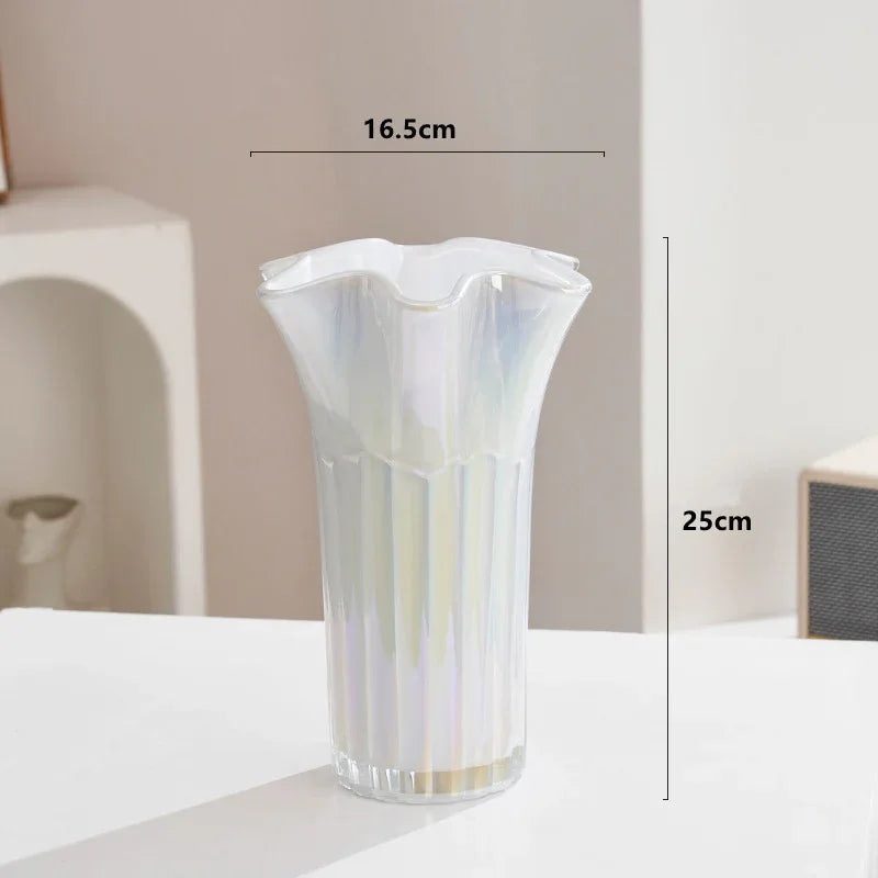 Nordic-Style Glass Vase - Elegant Fluted Flower Vase for Home Decor(White) - Mekamart Australia