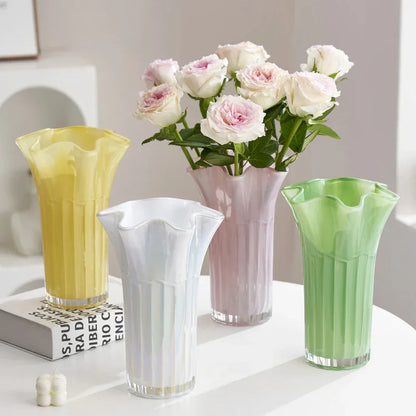 Nordic-Style Glass Vase - Elegant Fluted Flower Vase for Home Decor(White) - Mekamart Australia