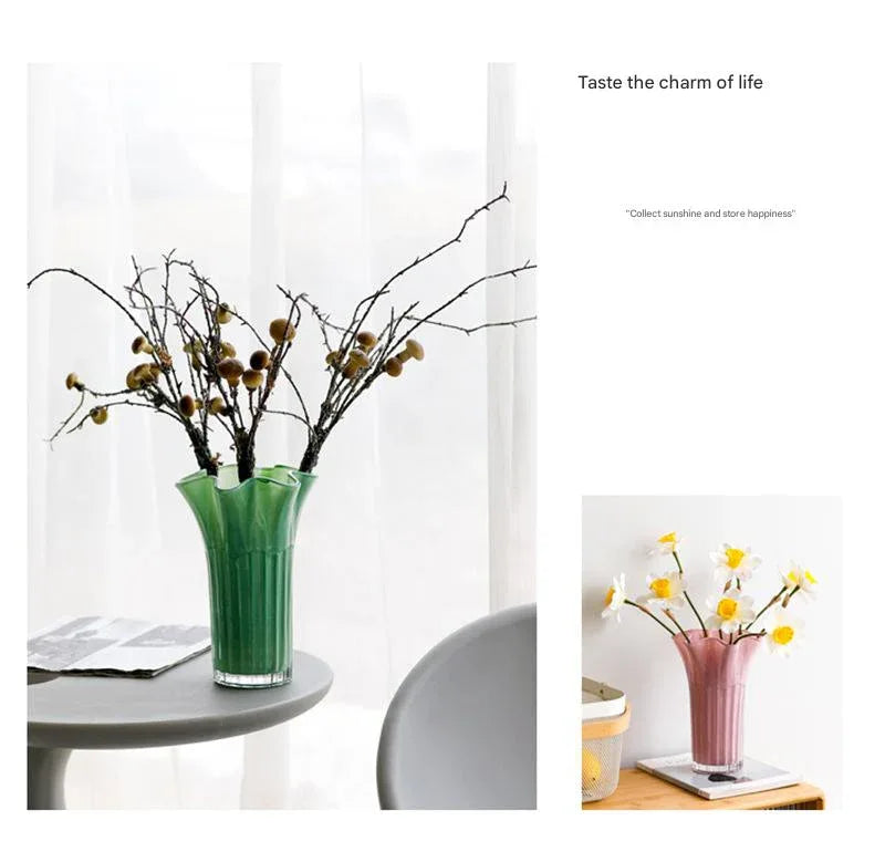 Nordic-Style Glass Vase - Elegant Fluted Flower Vase for Home Decor(White) - Mekamart Australia