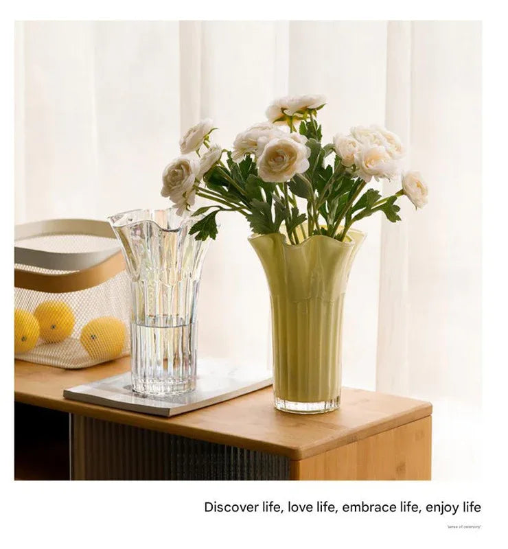 Nordic-Style Glass Vase - Elegant Fluted Flower Vase for Home Decor(White) - Mekamart Australia