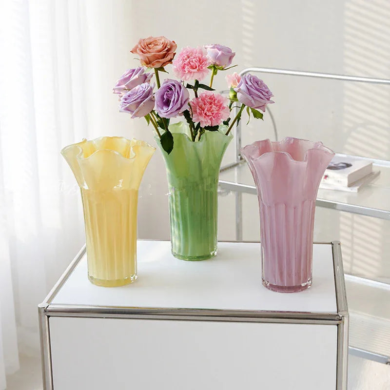 Nordic-Style Glass Vase - Elegant Fluted Flower Vase for Home Decor(Transparent) - Mekamart Australia