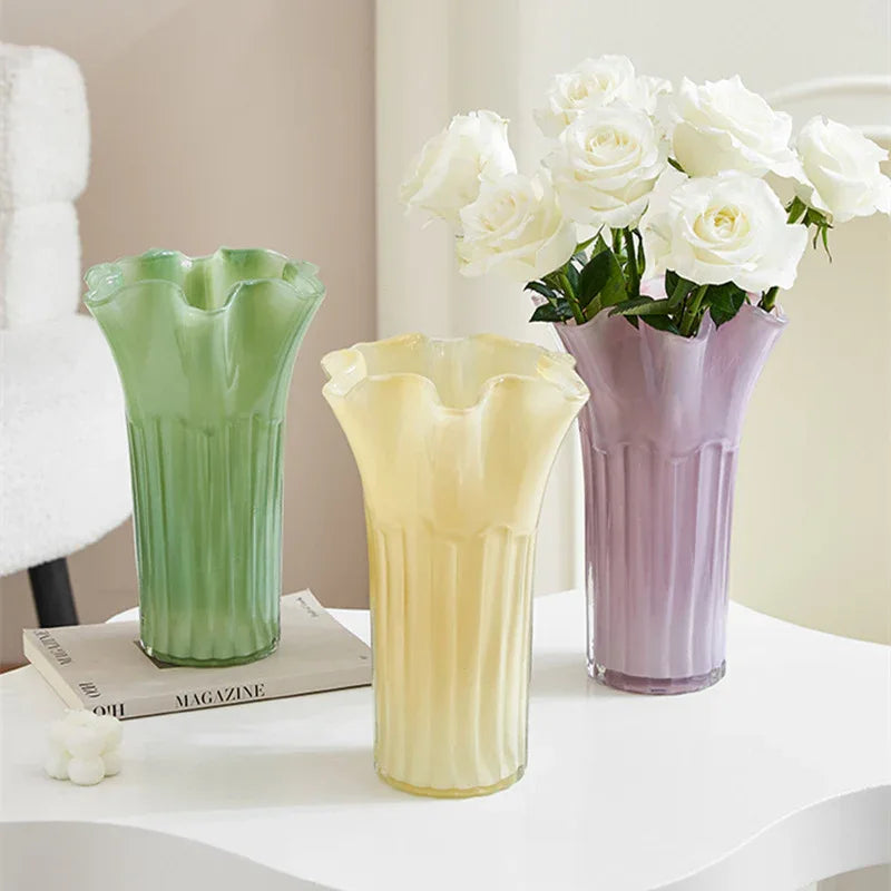 Nordic-Style Glass Vase - Elegant Fluted Flower Vase for Home Decor(Transparent) - Mekamart Australia