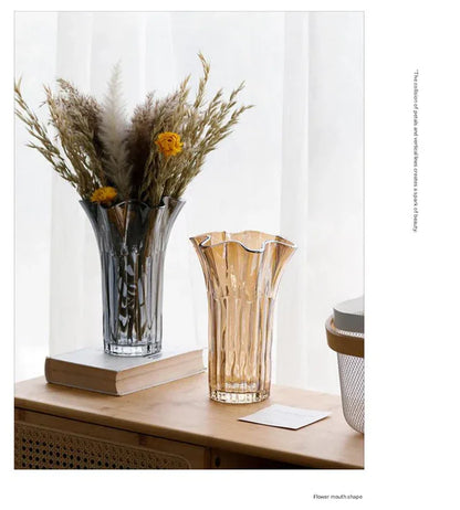 Nordic-Style Glass Vase - Elegant Fluted Flower Vase for Home Decor(Transparent) - Mekamart Australia