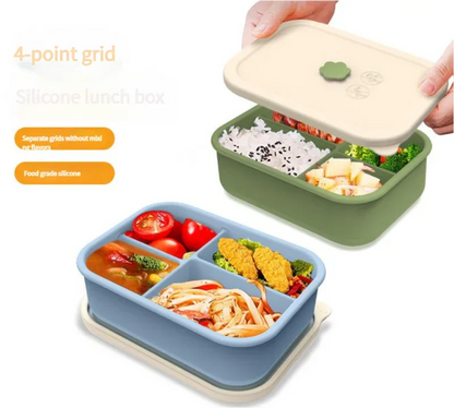 Dark blue Microwave-Safe Silicone Lunch Box with 4 Compartments - Airtight Bento Box for Work and Travel - Mekamart Australia