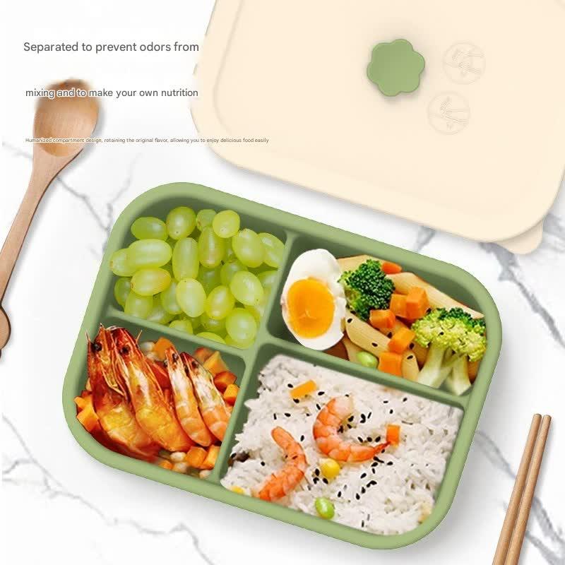 Gray Microwave-Safe Silicone Lunch Box with 4 Compartments - Airtight Bento Box for Work and Travel - Mekamart Australia
