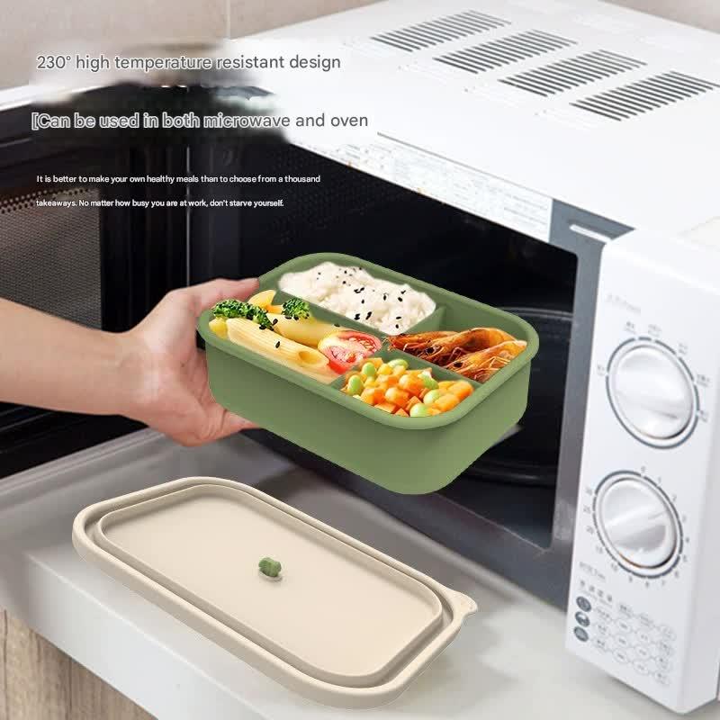 Gray Microwave-Safe Silicone Lunch Box with 4 Compartments - Airtight Bento Box for Work and Travel - Mekamart Australia