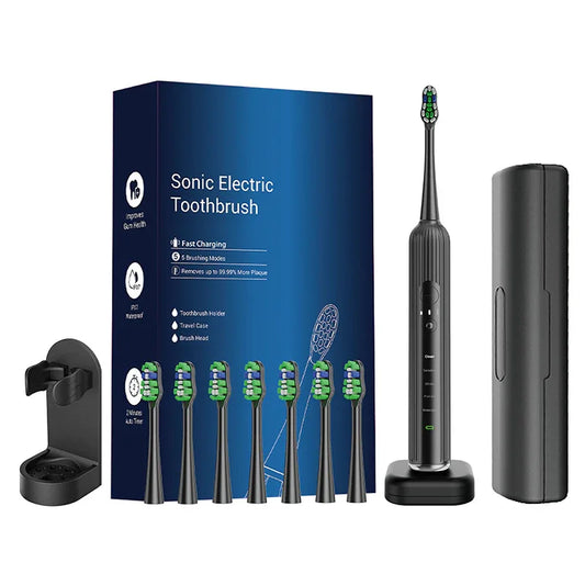 Advanced Electric Toothbrush with 5 Modes and 8 Brush Heads(Black) - Mekamart Australia